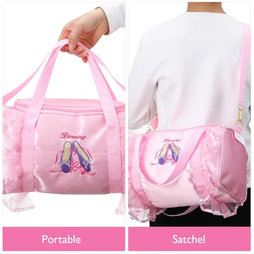 Sac de danse ballet fille rose grand volume avec bandoulière et motif brodé classique - 2