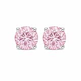 REAL-GEMS 2.00 Ct Pink Diamond Stud Earrings 925 Sterling Silver VS1 Round Cut Jewelry