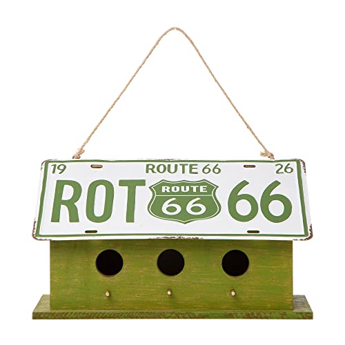 Glitzhome 14" L Oversized Hanging Birdhouse Green Distressed Wooden Licence Plate Bird House For Outdoor #TOP3