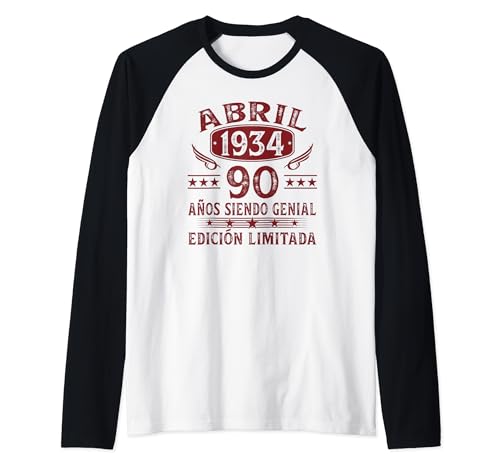 Vintage 1934 90 Años Cumpleaños Hombre Regalos Abril 1934 Camiseta Manga Raglan