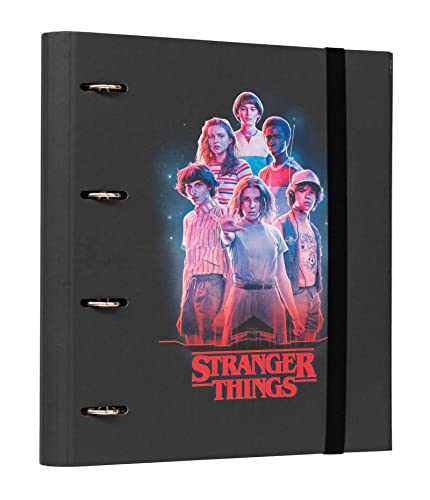 Grupo Erik Carpeta Anillas A4 Stranger Things Merchandising | Archivador 4 Anillas de Tapa Dura y Banda Elastica, Archivadores Escolares para Niños y Niñas