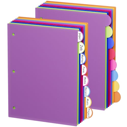 SUNQEBO Dividers for 3 Ring Binder, 8 Tabs 16 Pcs Plastic Binder Dividers with Tabs, 3 Hole Punched Dividers Index Tab Dividers Colored Letter Size for School Office Multicolor