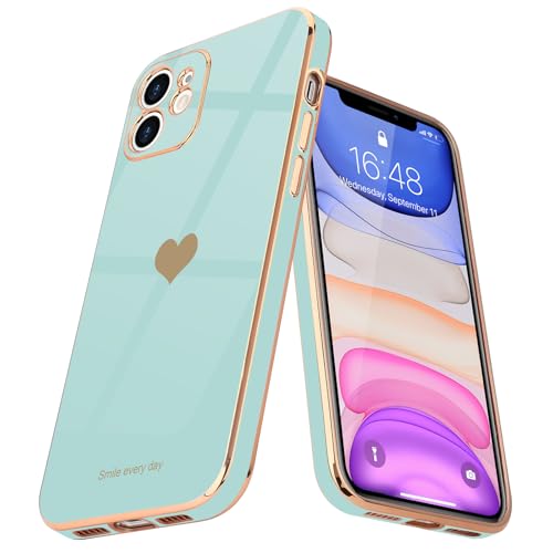 Teageo JZDEQX00470-GM Compatible With Iphone 11 Case For Girl Women Cute Love-Heart Luxury Bling Plating Soft Back Cover Raised Camera Protection Bumper Silicone Shockproof Phone Case cover