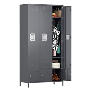 Metal Storage Locker with 3 Big Doors & 3 Small Doors, Lockers for Employees with Hooks for School Garage Office Gym Bedroom,Assembly Required,Dark Grey