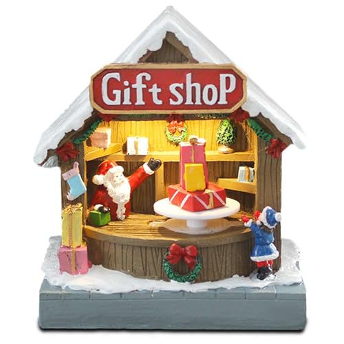 Innodept12 RV241366 Animated Christmas Village Street Gift Shop With Led Light & Music, Resin Figurines Cute Santa Claus For Festive Decorations, Battery Operated cover