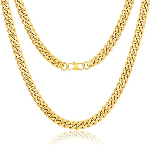 YIMERAIRE Cuban Link Chains for Men, 3-12MM Stainless Steel Gold Chain, 18-30in 18K Gold Plated Hip Pop Silver Chains Necklace for Women
