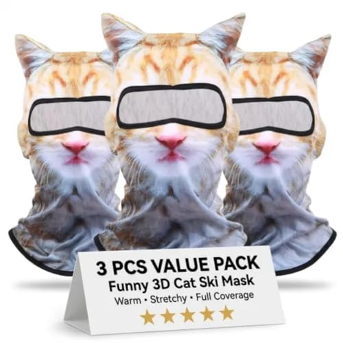 3 Packs Cat Ski Mask Shiesty Sheisty Shisty Balaclava Full Face with Ears 3D Cute Funny Animal for Outdoor Beige