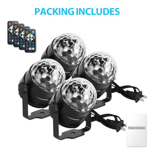 Image of NEQUARE Disco Ball DJ Party Lights Sound Activated with Remote Control Strobe Lamp 7 Modes Stage Light for Home Room Dance Parties Karaoke Halloween Christmas Birthday Decorations[4-Pack]