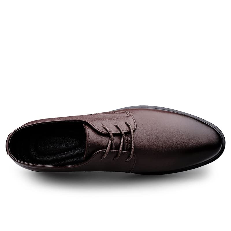 Dress Oxford for Men Lace Up Black Burnished Toe Leather Derby Shoes Non Slip Rubber Sole Anti-Slip Block Heel Prom4