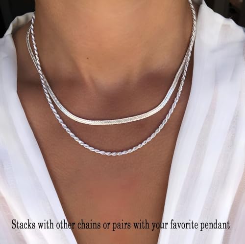 3mm Sterling Silver Plated Over Stainless Steel Rope Chain Necklace Jewelry for Women4