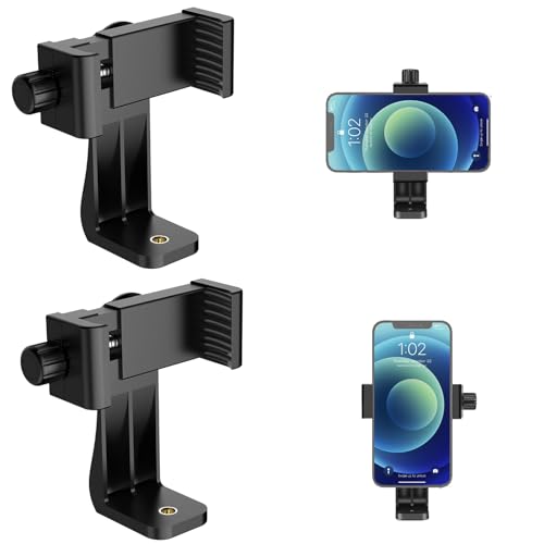 2 x Soporte Adaptador para Teléfono Móvil con Abrazadera Ajustable, Soporte de Trípode Vertical y Horizontal para Smartphone Celular Universal Montaje Clip para Palo Selfie Stick Monópode