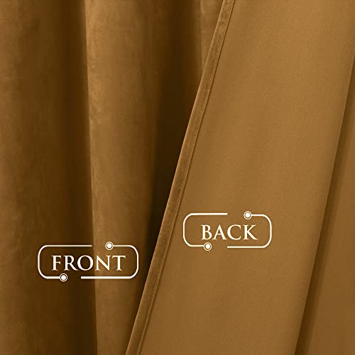 Image of Gold Brown Velvet Curtains 108 inches Long Fall Decor | Light Blocking Thermal Insulated Window Panels Privacy Protect Drapes for Living /Dining Room, W100 x L108, 1 Panel