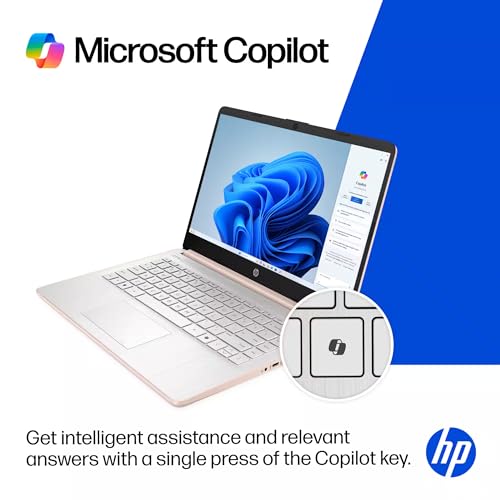 Image of HP 14 inch Rose Gold Laptop for Student Business 2026, Office 365 Included, Copilot AI, Intel CPU, 8GB RAM, 512GB SSD+64GB eMMC, Ext DVD Drive & USB Flash Drive, Light & Slim, 4K Graphics, Windows 11S