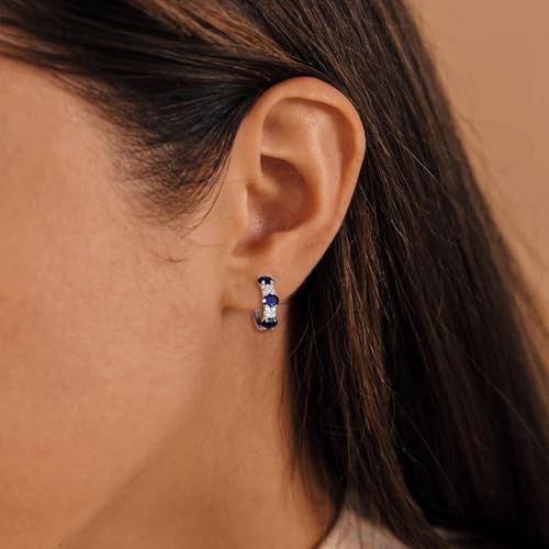 Chunky Gemstone Hoop Earrings 14K Yellow Gold Sterling Silver 14mm Small Huggies Aquamarine/Amethyst/Pink Sapphire/London Blue Topaz/Garnet Hoop Earrings for Women4