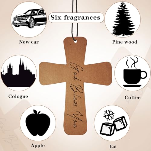 Image of Fumete 24 Pcs Christian Gifts for Men Cross Car Air Fresheners Bulk God Bless You Air Freshener Religious Fresh Scented Hanging Ornaments Gifts for Church Vbs Sunday School Car Driver