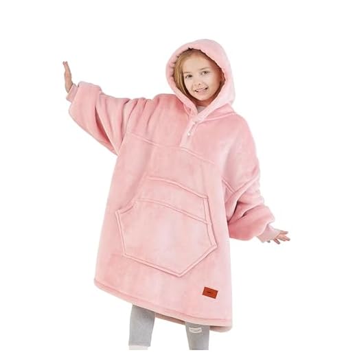Degrees of Comfort Wearable Blanket Hoodie for Kids Girls, Sherpa Hooded Blankets Sweatshirt with Pockets, One Size Fits All, Pink, 30x28 Inch