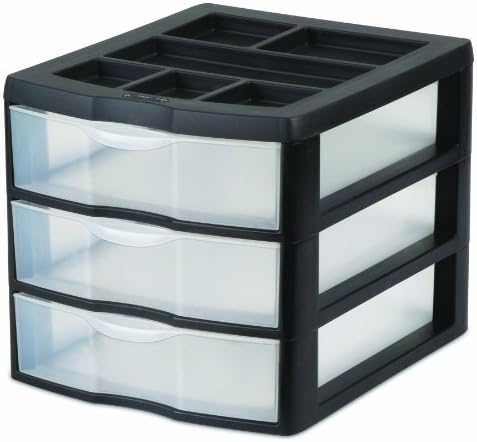 Sterilite 20439002 Medium 3 Drawer Desktop Unit, Black with Clear Drawers, by STERILITE