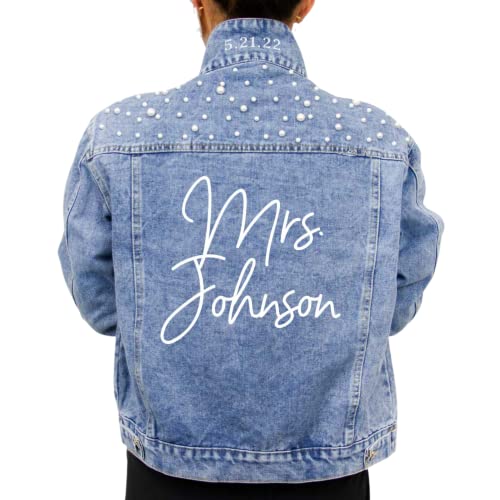 Bride Jean Jacket For Wedding, Customized Pearl Denim Bridal Jacket