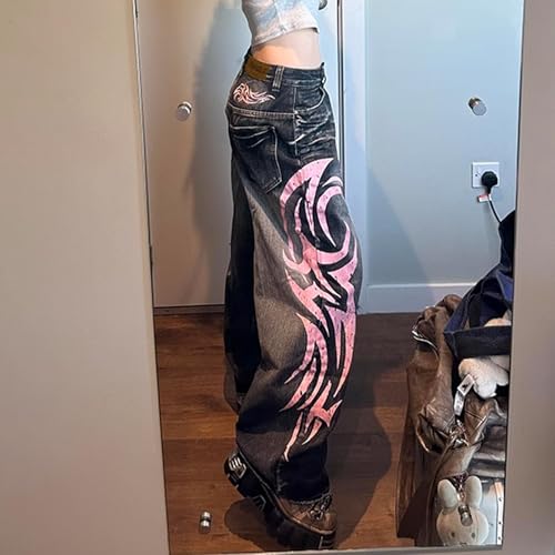 Y2K Streetwear Hip Hop Baggy Jeans Retro Washed Ripped Tribal Print Cargo Pants Grunge Causal Wide Leg Jnco Trousers3