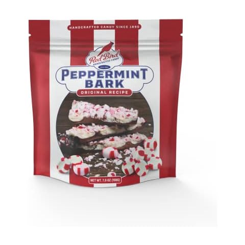 Red Bird Peppermint Bark with Luscious Layers of Dark and White Chocolate; Great Stocking Stuffer or Party Gift, 7 Ounce bag, 3-pack Cover