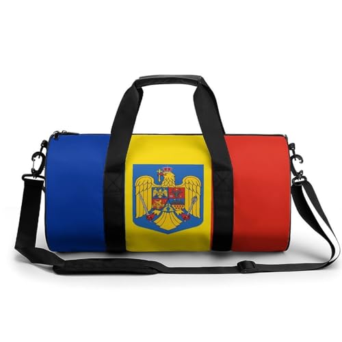 Romania Flag Romanian Coat of Arms Gym Duffel Bag with Shoe Compartments Travel Weekend Overnight Dufflebag