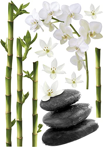 Sticker Autocollant décoratif Zen 68x48cm, Photo tiges Bambou, Galets et orchidées. Décorez Votre intérieur avec ce Sticker Autocollant Zen !, Vert