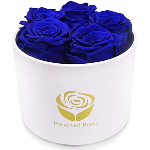 Sunia 5 Handmade Eternal Preserved Rose, Romantic Rose Gift Box For Her For Valentine'S Day Mother'S Day Wedding Birthday Christmas Thanksgiving Anniversaries(Blue) Cover