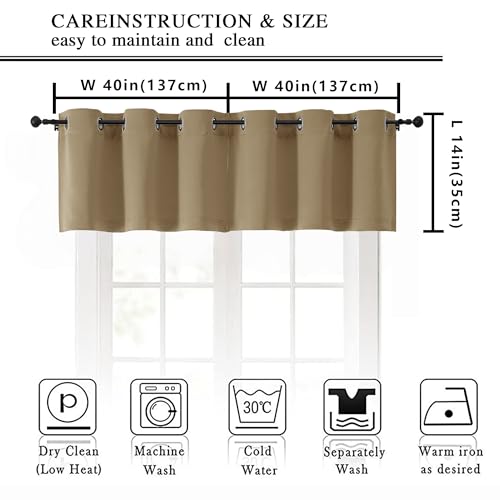 Image of Simplebrand Taupe Window Valance for Kitchen 14 Inches Long 2 Panels Set, Room Darkening Valance Curtains for Living Room, Grommet Short Privacy Kitchen Curtains for Bedroom Kids Room, 40Wx14L