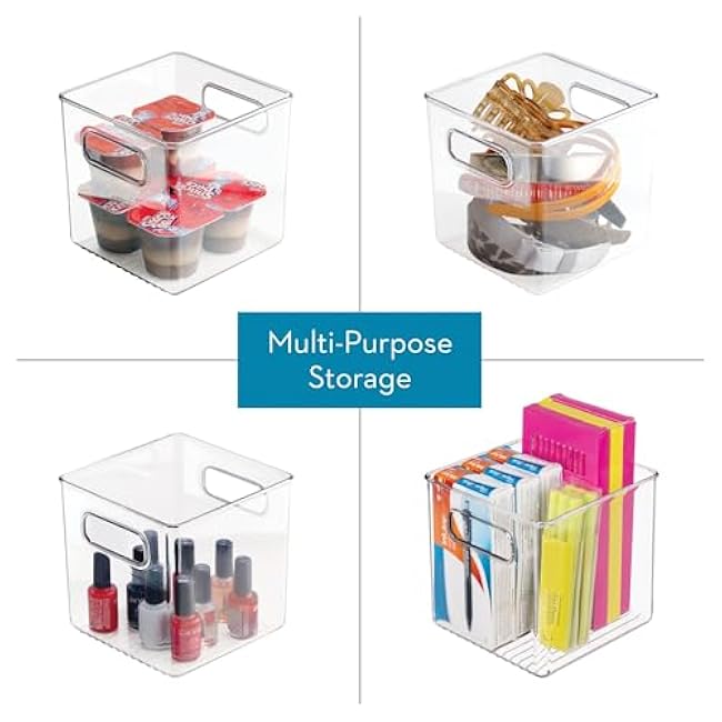 iDesign Recycled Plastic Pantry and Kitchen Storage, Freezer and Fridge Organizer Bin with Easy Grip Handles ¨C 6¡± x 6¡± x 6¡±, Clear