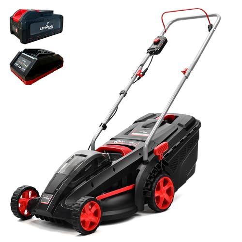 LEHMANN Tondeuse à Gazon sans Fil 40V, Largeur de Coupe 37 cm, 40 L Bac, 5 Niveaux de Réglage 25-75 cm, Moteur à Induction, jusqu'à 400 m², Livré avec Batterie 4,0...