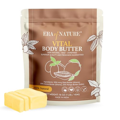 Era of Nature Organic Shea, Mango & Cocoa Body Butter – Raw, Unrefined, 100% Natural – Perfect Base for DIY Skincare, Body Butters, Lotions, Soaps & Lip Balms – Essential for Homemade Creations – 16oz