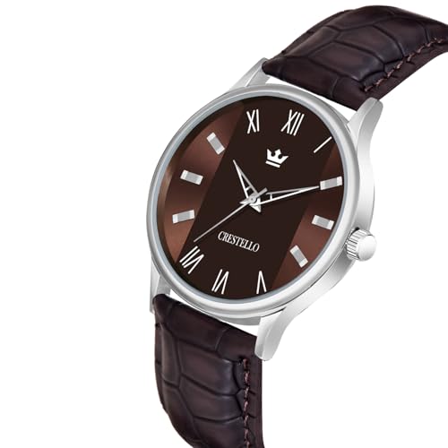 Image of CRESTELLO Faux Leather Strap Analog Wrist Watch for Men (Black /Blue /Green /Brown /Silver Dial) | CR-WT044