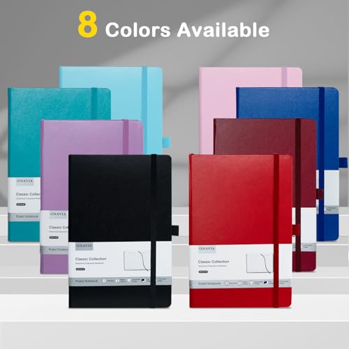 ONAVIA A5 Lined Journal Notebook 8 Pack, College Ruled Hardcover Leather 5.5" x 8.3" 160 Pages, 100 GSM Thick Paper Medium Journaling notebooks for Office, School Supply, Note Taking, Multicolor by ONAVIA - Image 7