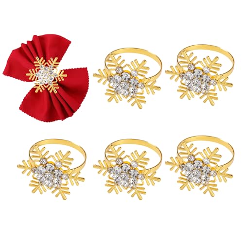 Porta-Guardanapos de Natal 6 Peças Anel de Guardanapo de Ouro Porta-Guardanapo Floco de Neve, para Natal Almoço Ação de Graças Festa Decoração de Mesa