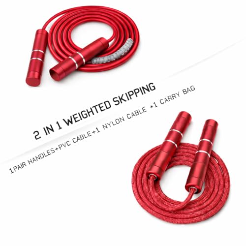Image of Weighted Jump Rope - Heavy Jump Ropes with Adjustable Extra Thick Cable, Aluminum Handles, High-Speed Ball Bearings, Premium Skipping Rope for Workouts Crossfit Home Fitness MMA (Red)