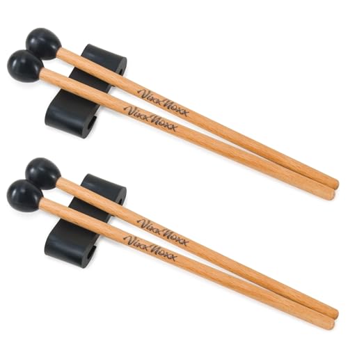 VixxNoxx 4 Stück Schlagzeugstöcke Stahlzungentrommel Xylophon Schlägel 6.5 Zoll Gummi Trommel Mallets mit 2 Stück Mallets Halter Holz Percussion-Schlägel