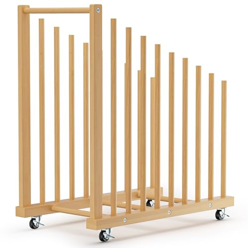 Image of Art Canvas Storage Rack, Art Drying Rack with Handle & Caster Wheels for Canvas Boards, Drawing Panels, Frame - Mobile Organizer for Studios, Artworks, Gallery