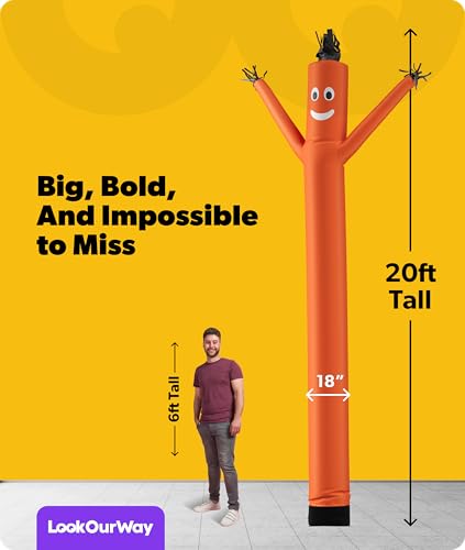 Image of LookOurWay Air Dancers Inflatable Tube Man Attachment - 20 Feet Tall Wacky Waving Inflatable Dancing Tube Guy for Business Promotion - Blower Not Included - Orange