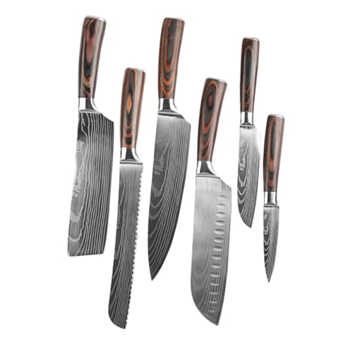 CIYODO 6pc Fruit Knife Chef Knife Set Stainless Steel Wood Handles Assorted Sizes Kitchen Cutters for Cookers Housewives