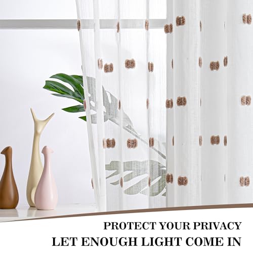 Image of MYSKY HOME Taupe Patched Design Sheer Curtains for Bedroom 84 Inch 2 Pieces | White Curtains Sheer Curtain, for Living Room Nursery Dining Room, Rod Pocket, Privacy Window Drapes, 50 x 84 inch