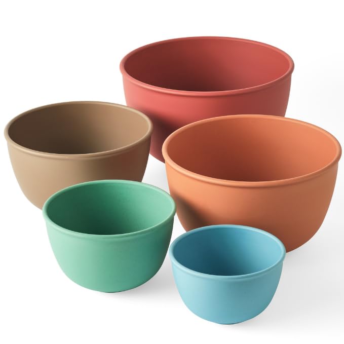 Bamboozle Mixing Bowls | 5 Piece Plant-Based Nesting Bowl Set | Matte Finish | Multi-Color | Dishwasher and Microwave Safe | Desert Bloom