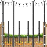 JYTOBN String Light Poles 4 Pack,Poles for Hanginig Outdoor String Lights with Fork and Fence Clamp