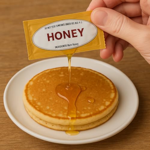 Paquete de 25 sobres individuales de miel con dipper de madera miniatura 4