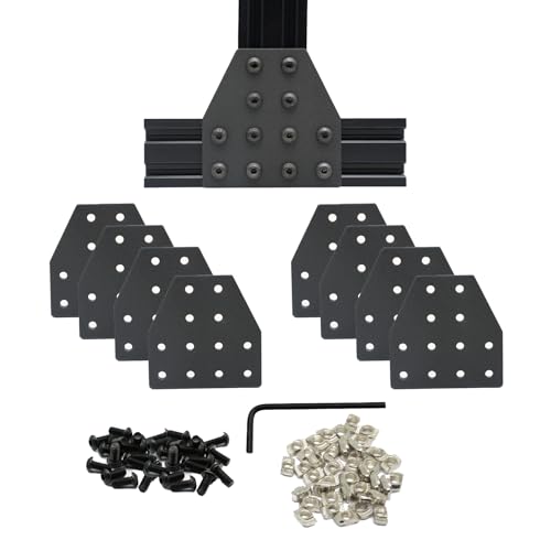 Iverntech 8 juegos de conectores de placa de junta en forma de T, 12 agujeros para extrusión de aluminio 2040, ranura de 6 mm con tuercas en T y tornillos, llave de perfil de aluminio, accesorios de