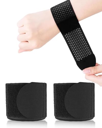 FUGLUS 2 PCS Fascia da Polso Traspirante,Supporto Polso Elasticità Regolabile,Tutore Tunnel Carpale per Tendinite,Distorsione,Fitness,Tennis,Uomini e Donne(Nero)
