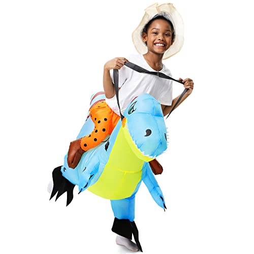 Funslane Halloween Inflatable Dinosaur Costume For Kids, Ride On Dinosaur Blow Up Costumes Halloween Party Cosplay Costumes Dress-Ups For Boys Girls,Blue #TOP1