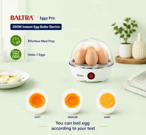 Image of BALTRA Eggy Pro 350W Egg Boiler Electric | Boil Up to 7 Eggs | Stainless Steel Heating Plate | Automatic Shut-Off | Compact & Easy to Use Electronic Egg Cooker