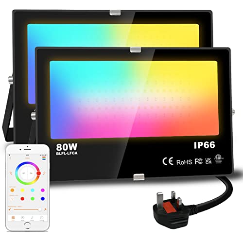 LED Floodlight 80W Equivalent 8000LM, Smart RGB Flood Lights Outdoor with APP Control, Colour...