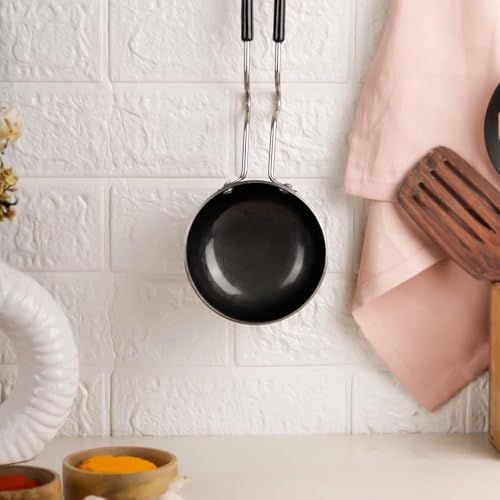 Image of Hard Anodised Tadka Pan, 11 cm Diameter, Stainless Steel Riveted Handle, 3mm Thick Plate, Vaghar /Chounk /Baghar Pan for Frying Dal /Spices, Gas Oven Compatible, Scratch Resistant