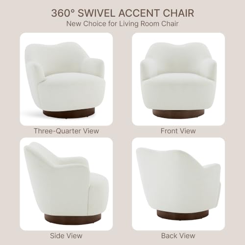 Image of KISLOT Swivel Accent Chair Set of 2,Upholstered Barrel Chair with Curves Camel Back Design,Modern Arm Chair with Wooden Base for Living Room Bedroom Reading Waitingroom,Cream White